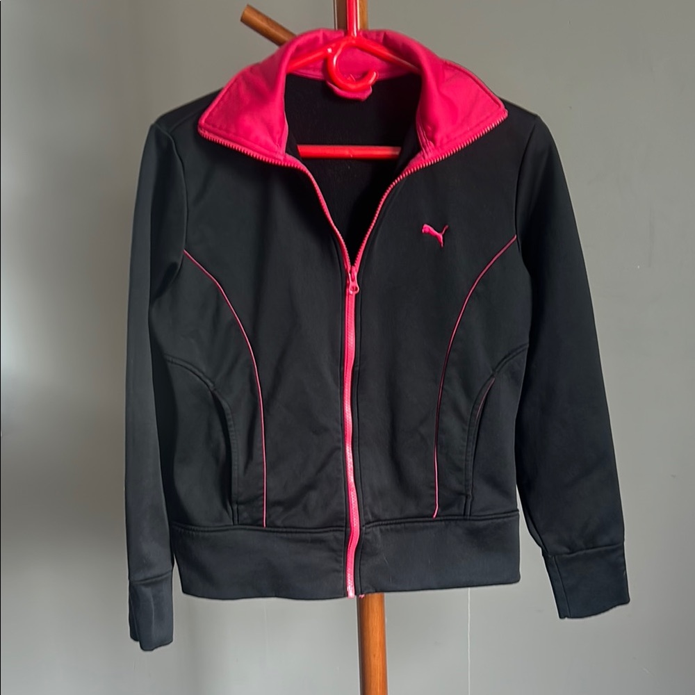 Puma Black and Pink Performance Jacket with Stand-Up Collar